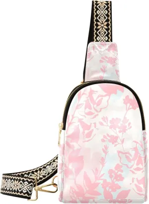Sling Bag Leather Crossbody Bags Flowers Silhouettes Pastel Waist Packs Fanny Pack Chest Bag Travel Purse for Women Traveling Daily Shopping