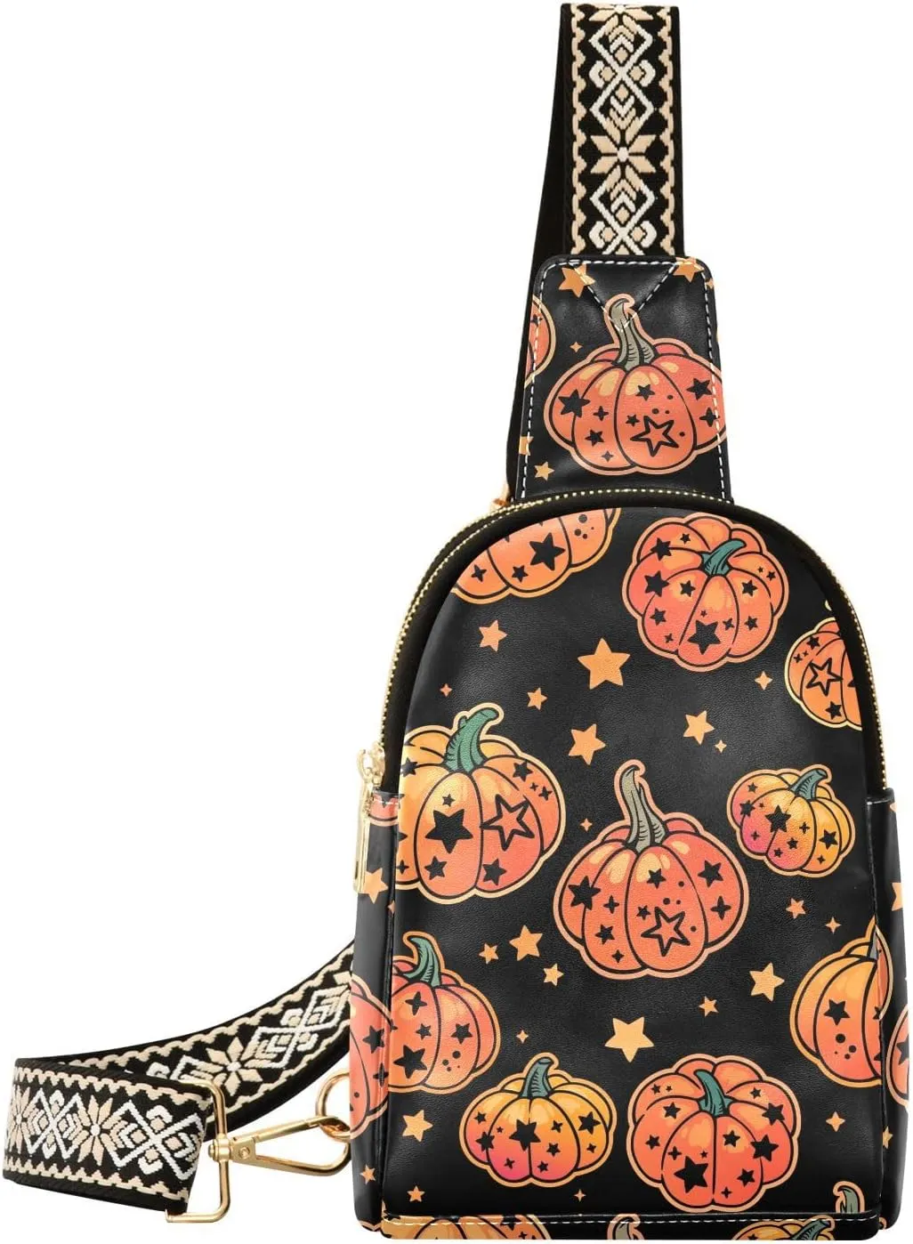 Sling Bag Leather Crossbody Bags Funny Halloween Pumpkins Waist Packs Fanny Pack Chest Bag Travel Purse for Women Traveling Daily Shopping
