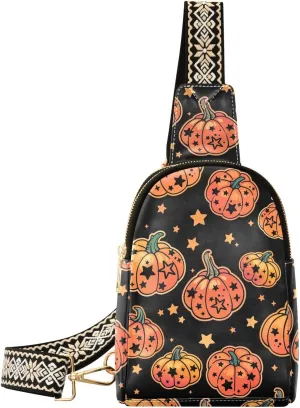 Sling Bag Leather Crossbody Bags Funny Halloween Pumpkins Waist Packs Fanny Pack Chest Bag Travel Purse for Women Traveling Daily Shopping