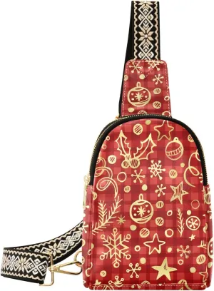 Sling Bag Leather Crossbody Bags Golden Decoration Checkered Waist Packs Fanny Pack Chest Bag Travel Purse for Women Traveling Daily Shopping