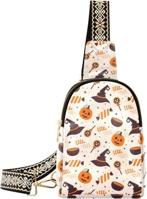 Sling Bag Leather Crossbody Bags Halloween Pattern Design Waist Packs Fanny Pack Chest Bag Travel Purse for Women Traveling Daily Shopping