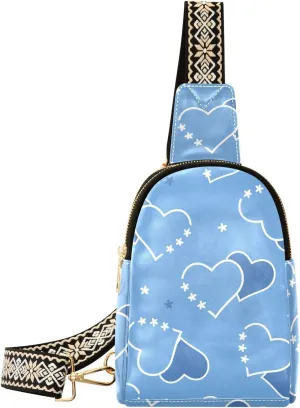 Sling Bag Leather Crossbody Bags Heart Shape Cute Flower Blue Waist Packs Fanny Pack Chest Bag Travel Purse for Women Traveling Daily Shopping