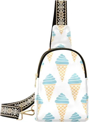 Sling Bag Leather Crossbody Bags Ice Cream Cones Waist Packs Fanny Pack Chest Bag Travel Purse for Women Traveling Daily Shopping