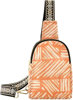 Sling Bag Leather Crossbody Bags Orange and White Colors Waist Packs Fanny Pack Chest Bag Travel Purse for Women Traveling Daily Shopping