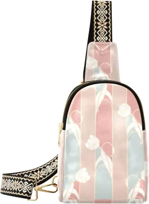 Sling Bag Leather Crossbody Bags Pastel Tulip Flowers Waist Packs Fanny Pack Chest Bag Travel Purse for Women Traveling Daily Shopping