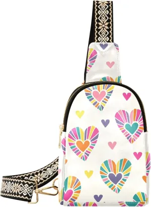 Sling Bag Leather Crossbody Bags Psychedelic Colorful Hearts Waist Packs Fanny Pack Chest Bag Travel Purse for Women Traveling Daily Shopping