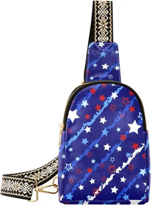 Sling Bag Leather Crossbody Bags Red and Blue Stars Waist Packs Fanny Pack Chest Bag Travel Purse for Women Traveling Daily Shopping