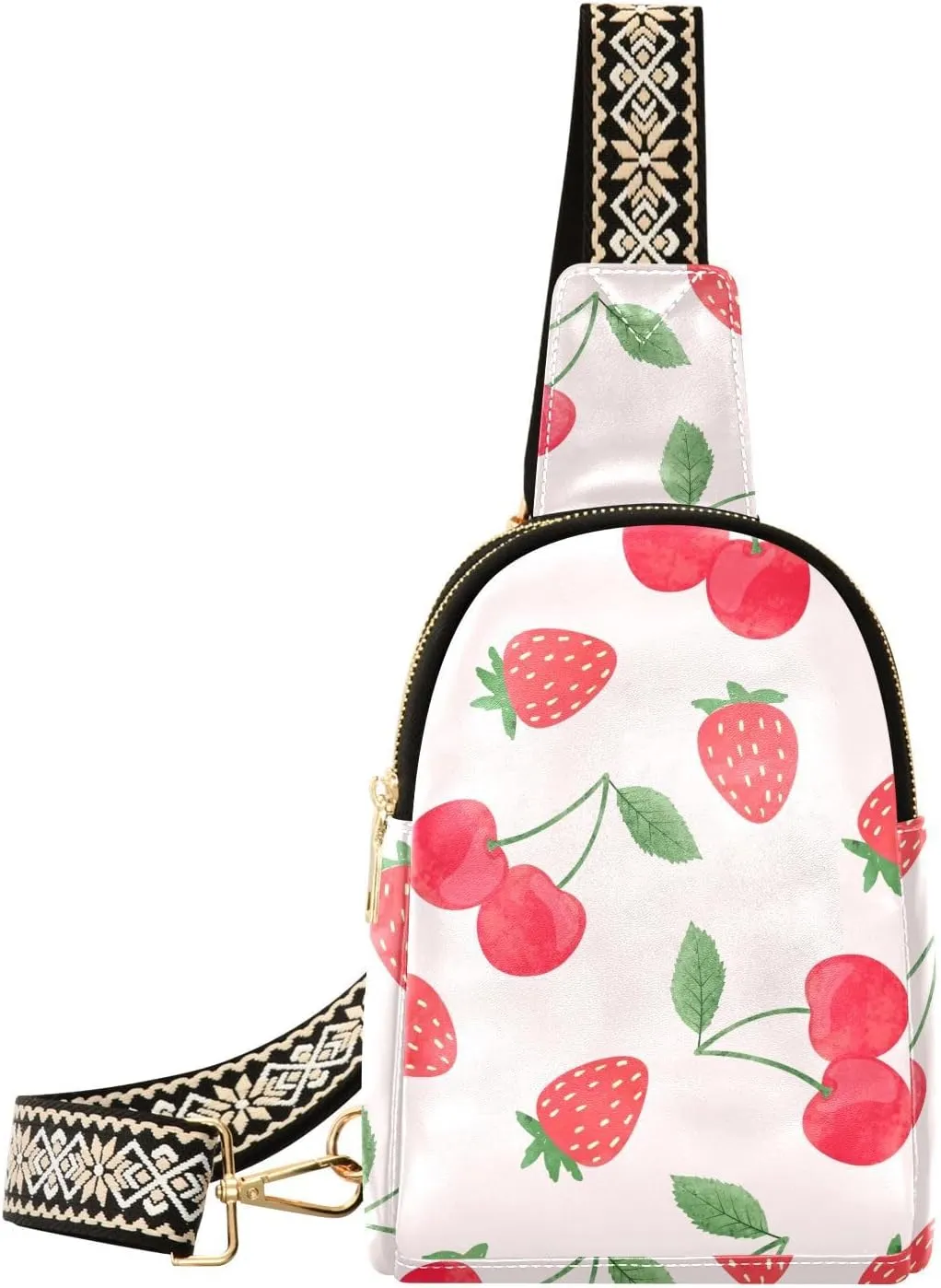 Sling Bag Leather Crossbody Bags Strawberry and Cherry Waist Packs Fanny Pack Chest Bag Travel Purse for Women Traveling Daily Shopping