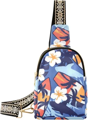 Sling Bag Leather Crossbody Bags Surfboardsummer Wavy Stripes Waist Packs Fanny Pack Chest Bag Travel Purse for Women Traveling Daily Shopping