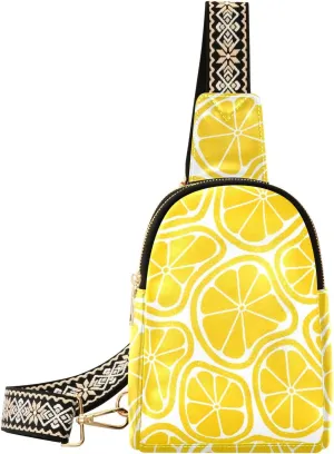Sling Bag Leather Crossbody Bags Yellow Melting Lemons Waist Packs Fanny Pack Chest Bag Travel Purse for Women Traveling Daily Shopping