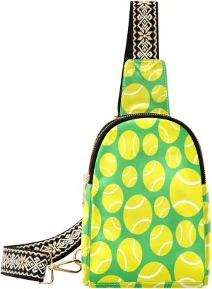 Sling Bag Leather Crossbody Bags Yellow Tennis Balls Waist Packs Fanny Pack Chest Bag Travel Purse for Women Traveling Daily Shopping