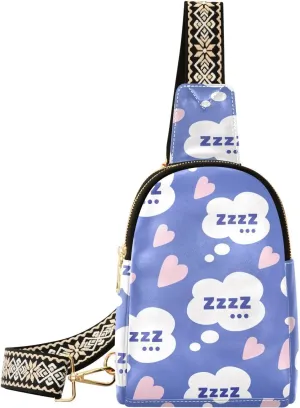Sling Bag Leather Crossbody Bags Zzz Bubble Pink Hearts Waist Packs Fanny Pack Chest Bag Travel Purse for Women Traveling Daily Shopping