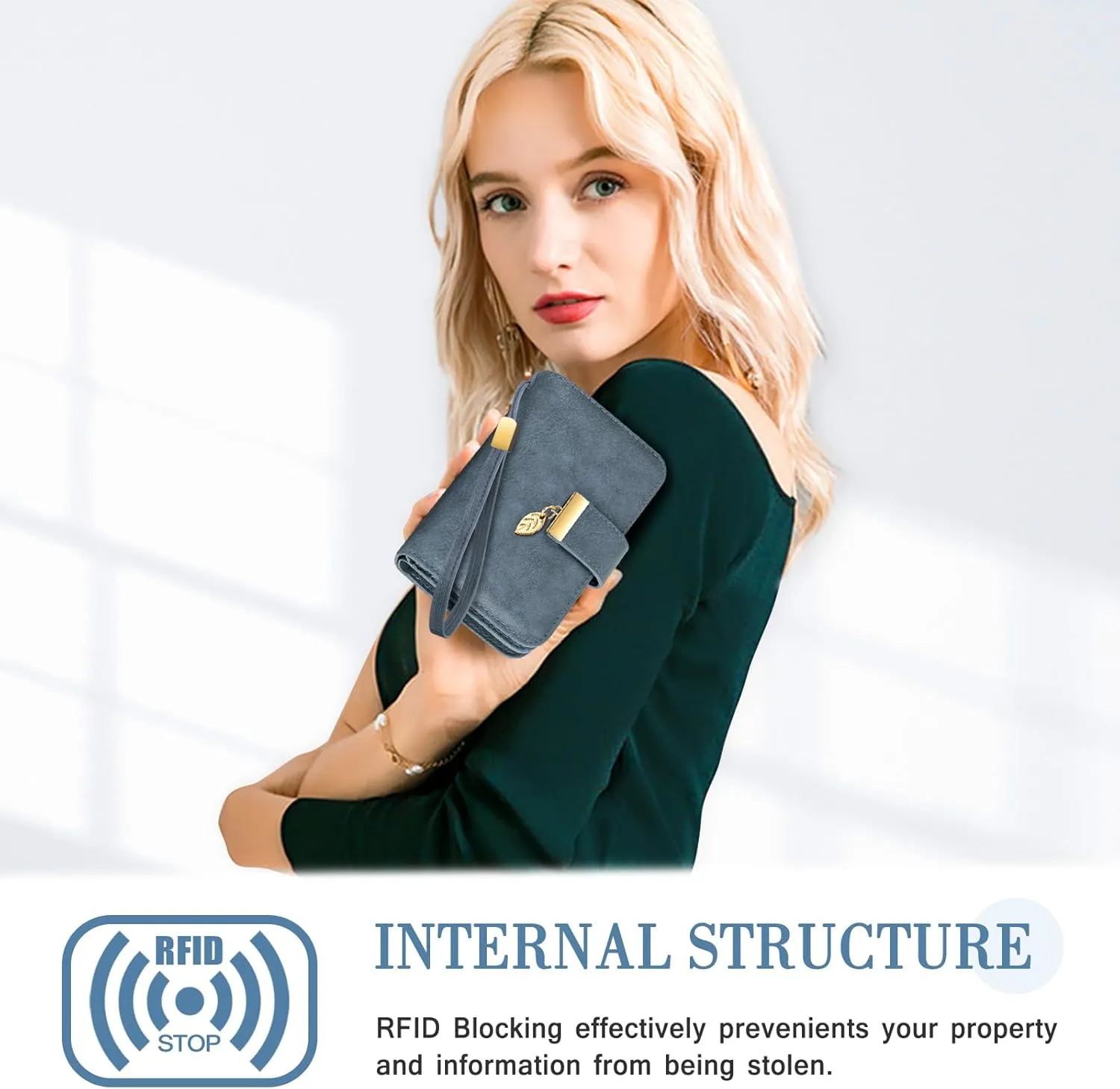 Small RFID Blocking Wallet for Women Leather Compact Bifold Wallet 18 Card Slots Ladies Wallets with Coin Pocket