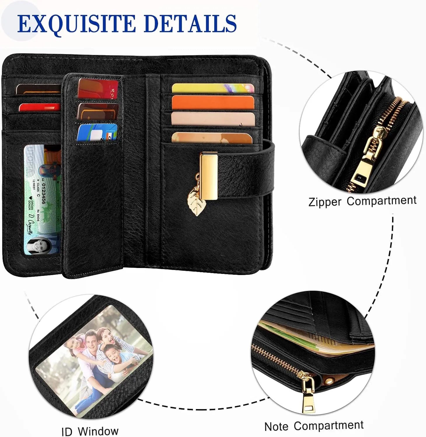 Small RFID Blocking Wallet for Women Leather Compact Bifold Wallet 18 Card Slots Ladies Wallets with Coin Pocket