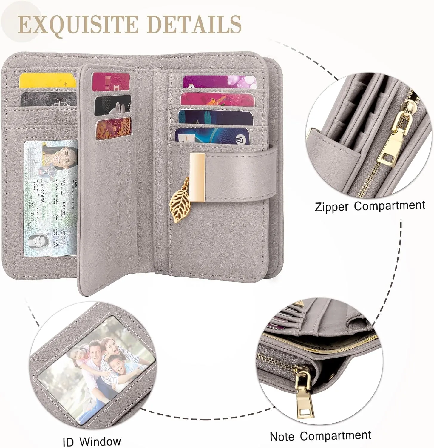 Small RFID Blocking Wallet for Women Leather Compact Bifold Wallet 18 Card Slots Ladies Wallets with Coin Pocket