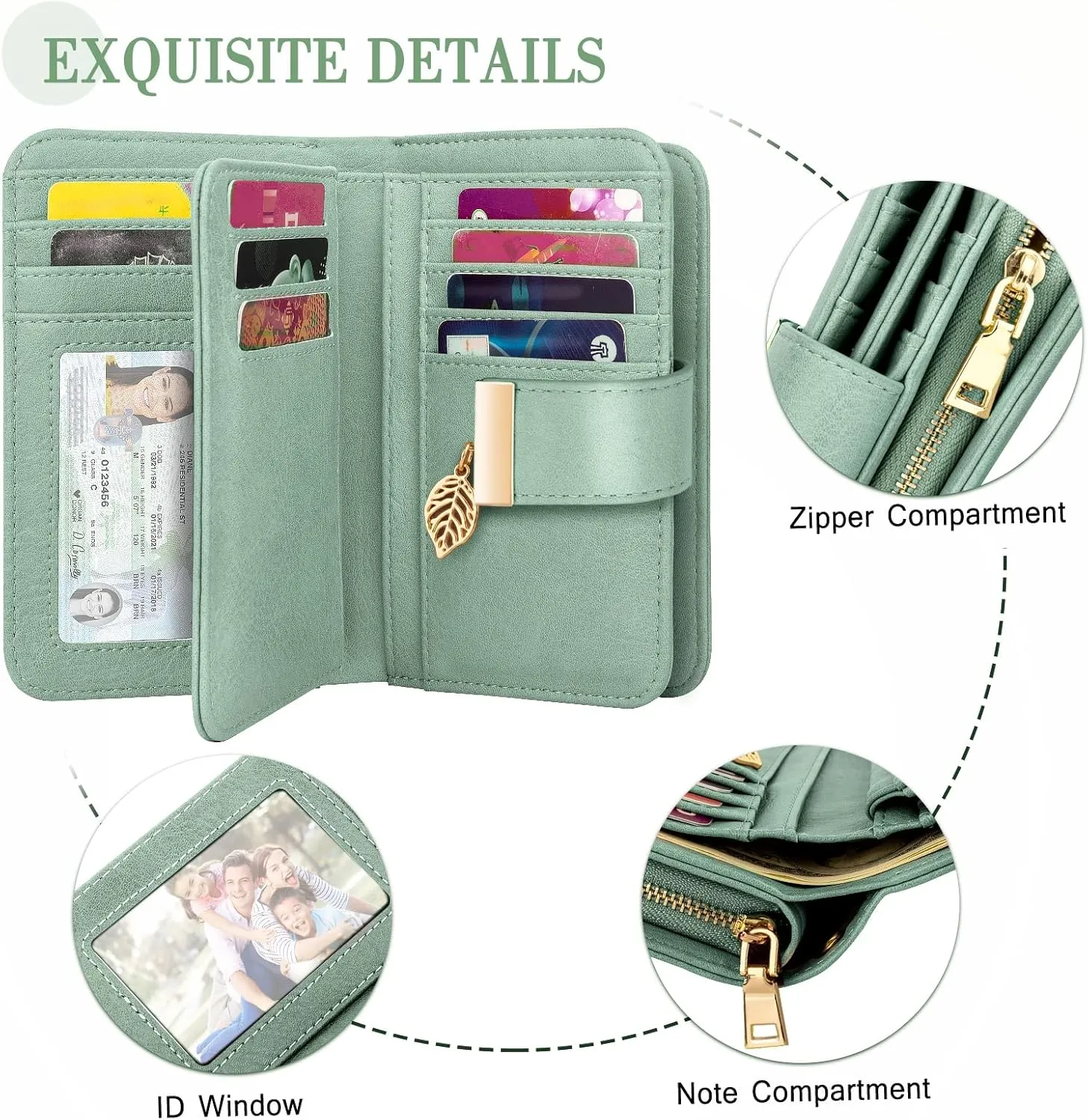 Small RFID Blocking Wallet for Women Leather Compact Bifold Wallet 18 Card Slots Ladies Wallets with Coin Pocket