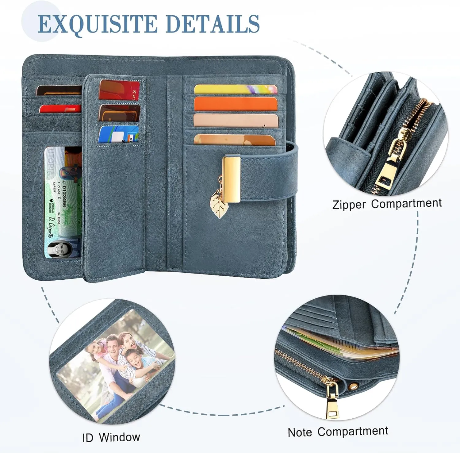 Small RFID Blocking Wallet for Women Leather Compact Bifold Wallet 18 Card Slots Ladies Wallets with Coin Pocket