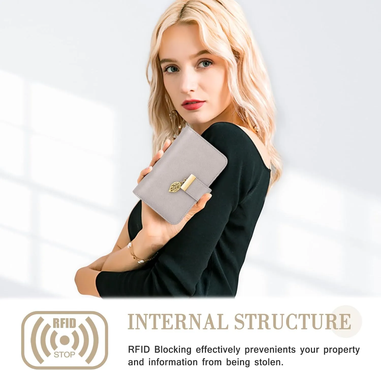 Small RFID Blocking Wallet for Women Leather Compact Bifold Wallet 18 Card Slots Ladies Wallets with Coin Pocket