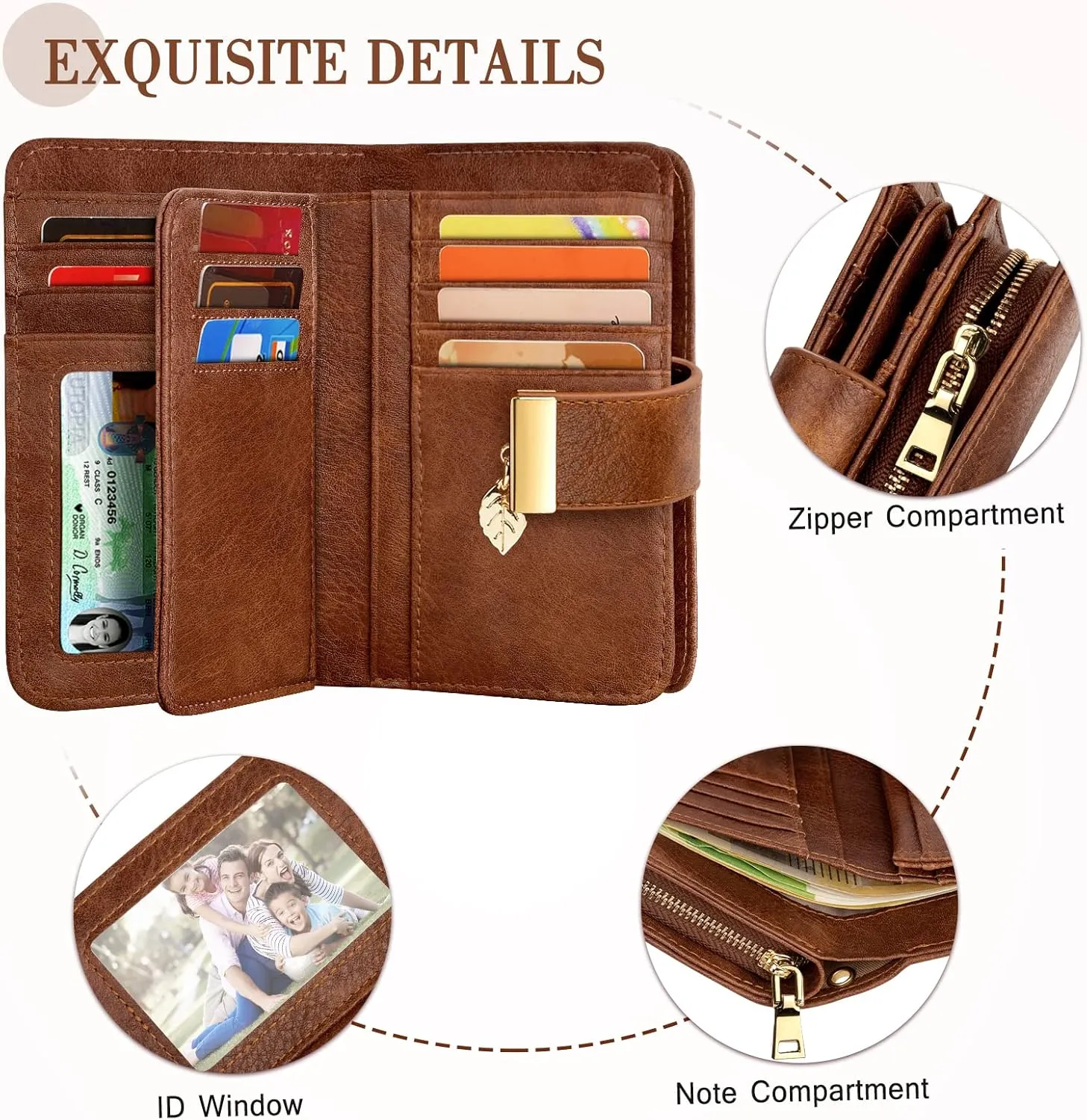 Small RFID Blocking Wallet for Women Leather Compact Bifold Wallet 18 Card Slots Ladies Wallets with Coin Pocket