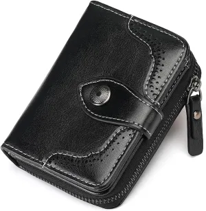 Small Wallet for Women Compact RFID Blocking Leather Bifold Zipper Pocket Wallet Card Case Purse