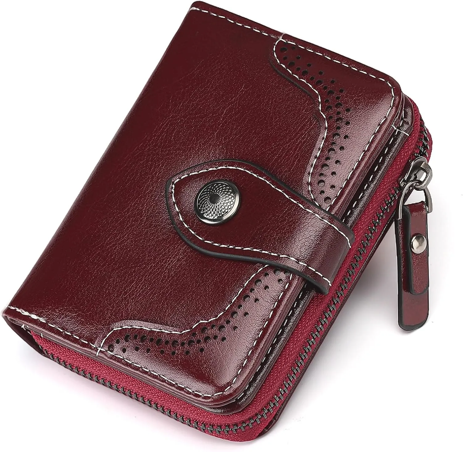Small Wallet for Women Compact RFID Blocking Leather Bifold Zipper Pocket Wallet Card Case Purse