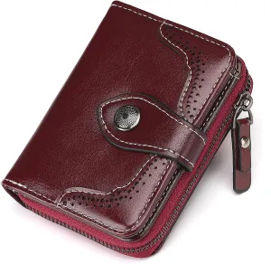 Small Wallet for Women Compact RFID Blocking Leather Bifold Zipper Pocket Wallet Card Case Purse