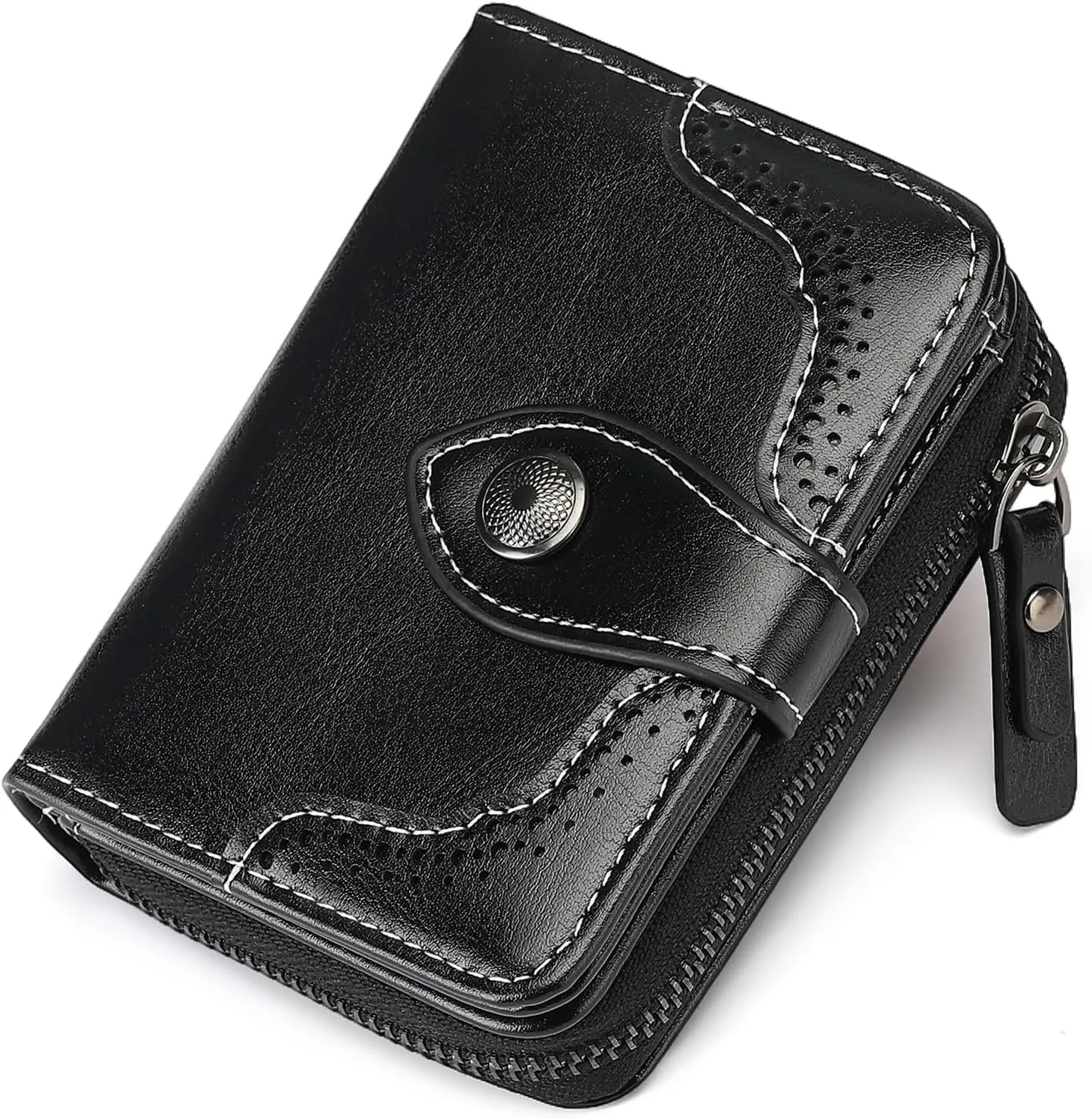 Small Wallet for Women Compact RFID Blocking Leather Bifold Zipper Pocket Wallet Card Case Purse