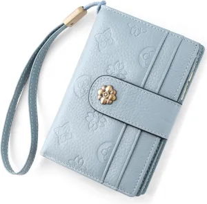 Small Wallet for Women RFID Blocking Leather Trifold Compact Card Wallets Ladies Wristlet Purse with Zipper Coin Pocket ID Window
