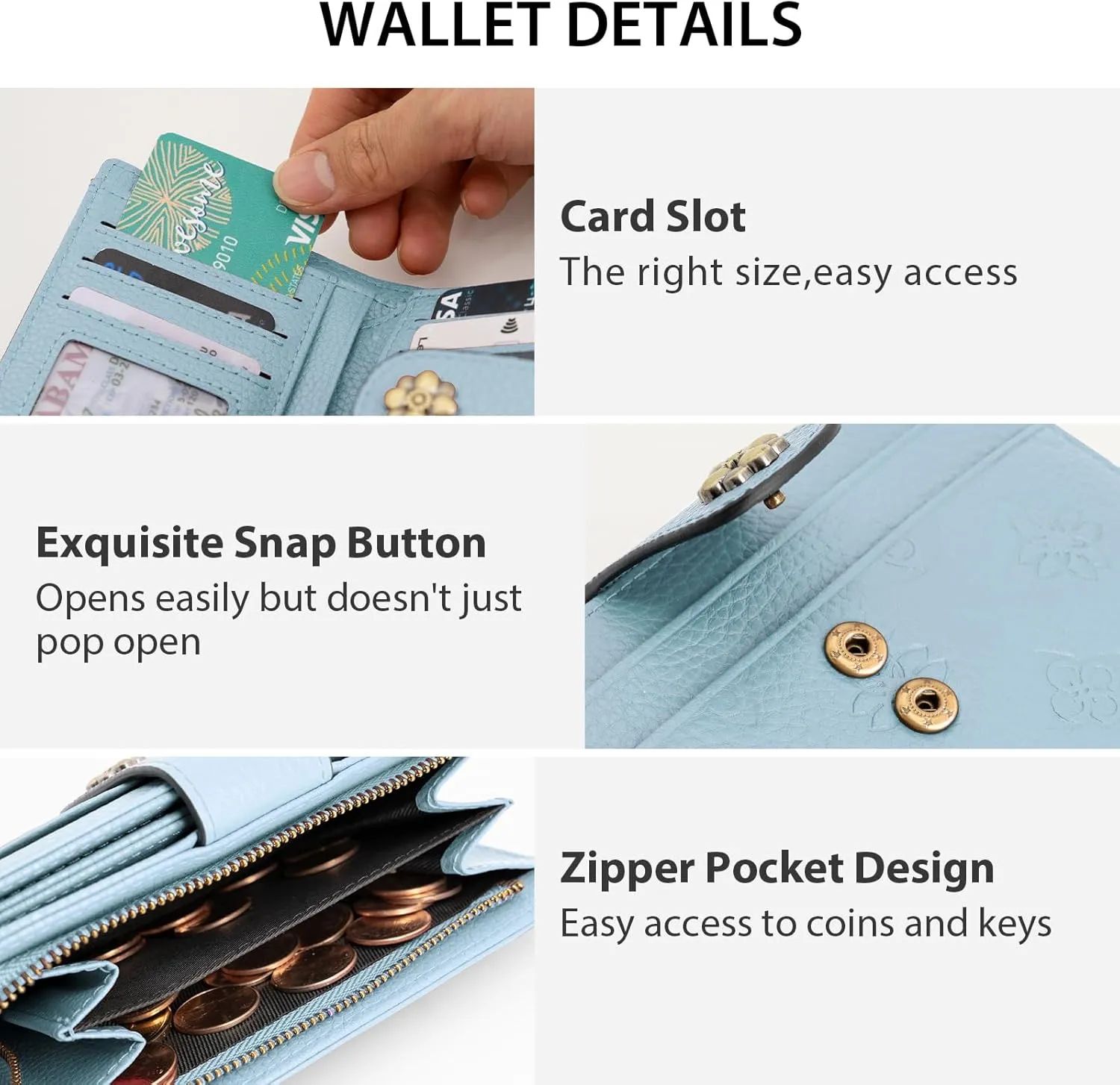 Small Wallet for Women RFID Blocking Leather Trifold Compact Card Wallets Ladies Wristlet Purse with Zipper Coin Pocket ID Window