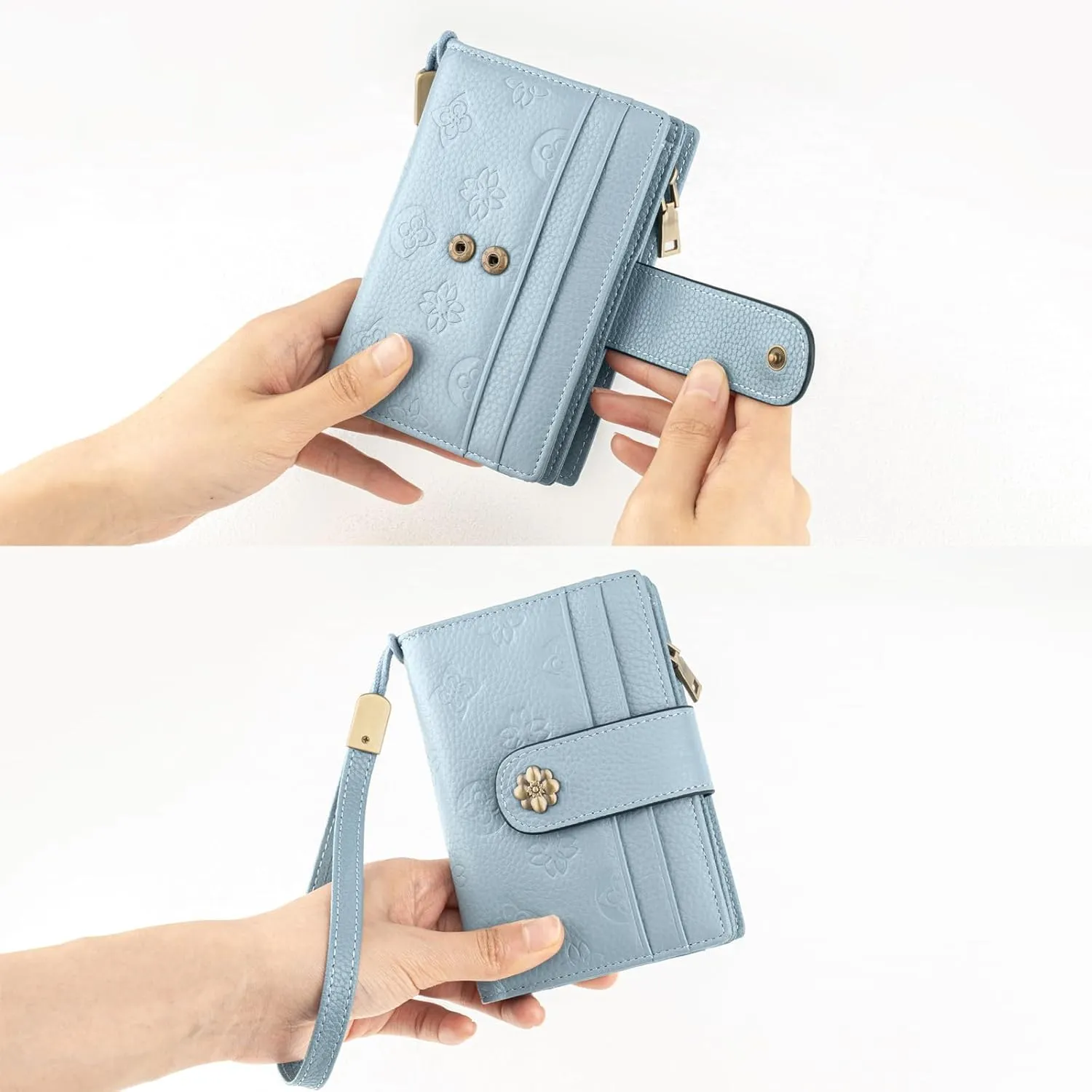 Small Wallet for Women RFID Blocking Leather Trifold Compact Card Wallets Ladies Wristlet Purse with Zipper Coin Pocket ID Window