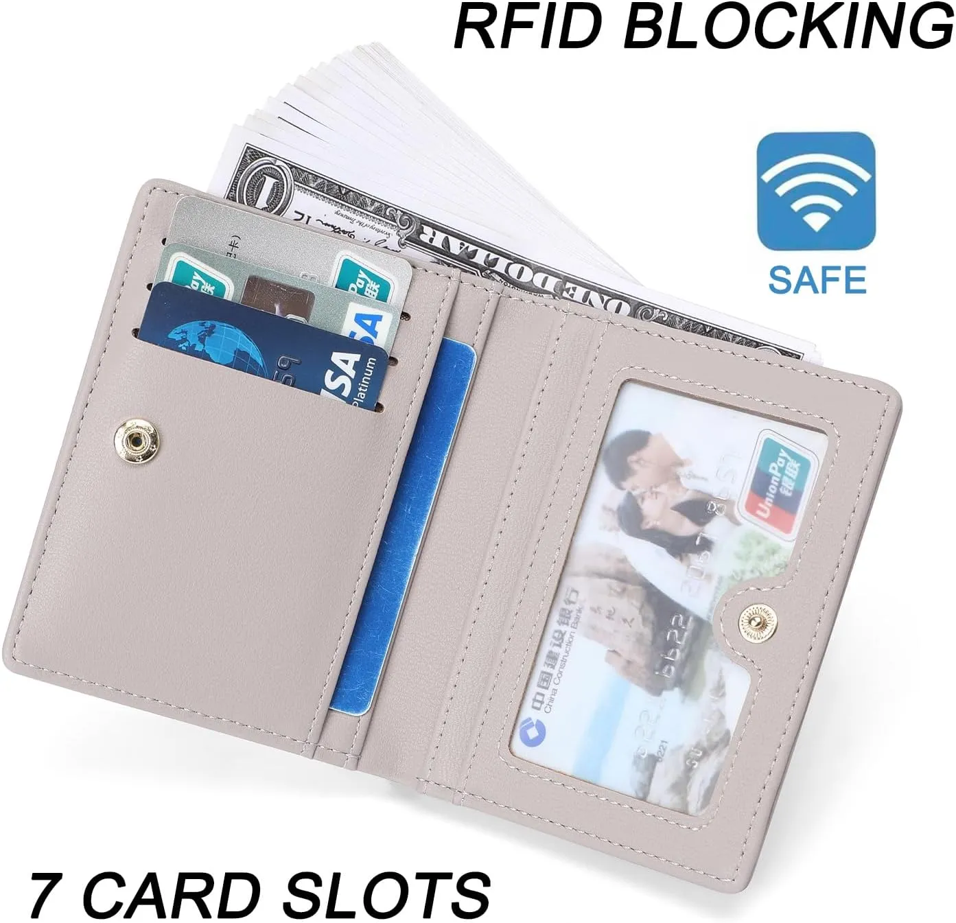 Small Women Wallet RFID Blocking Bifold Pocket Wallet Slim Compact Ladies Purse Mini Wallets For Women (Grey)
