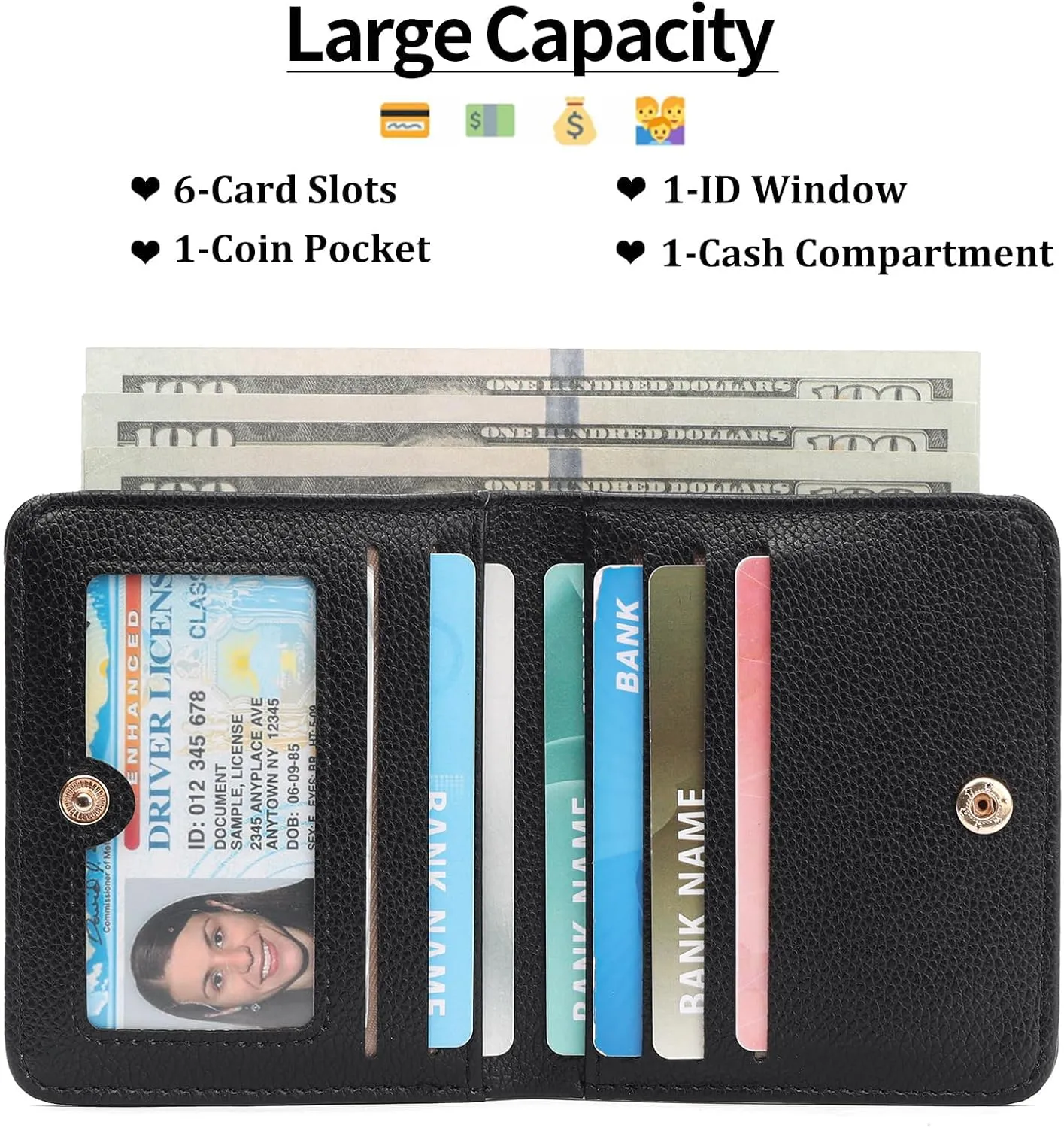 Small Womens Wallet Leather RFID Blocking Mini Compact Bifold Pocket Pocket Wallet Ladies Card Holder with Zipper Coin Pocket