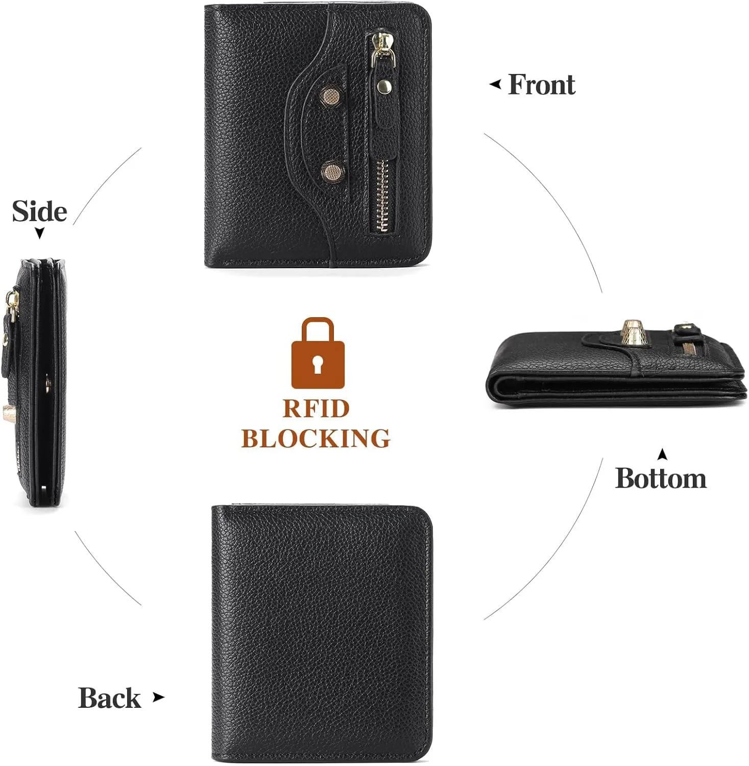 Small Womens Wallet Leather RFID Blocking Mini Compact Bifold Pocket Pocket Wallet Ladies Card Holder with Zipper Coin Pocket