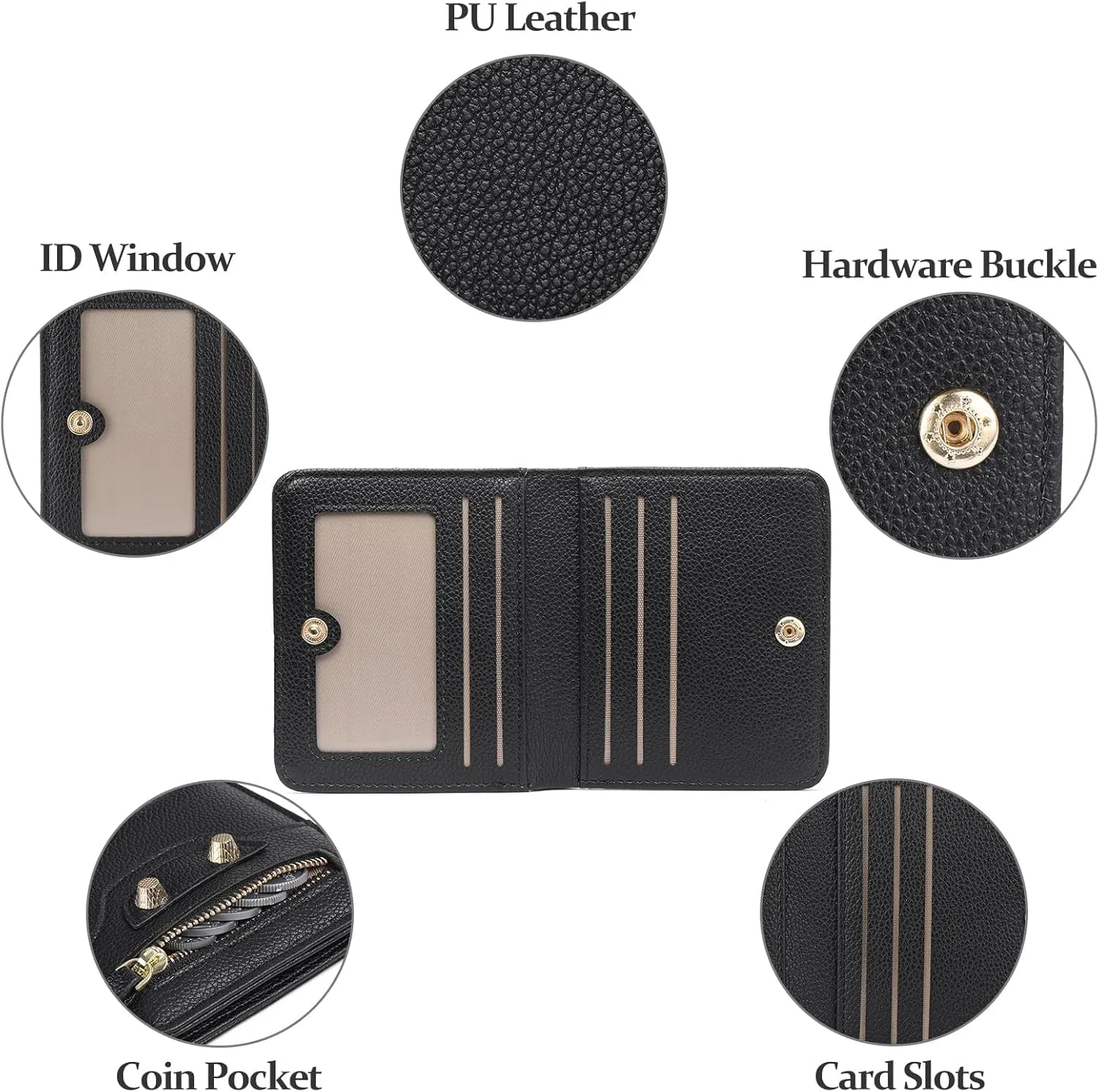 Small Womens Wallet Leather RFID Blocking Mini Compact Bifold Pocket Pocket Wallet Ladies Card Holder with Zipper Coin Pocket