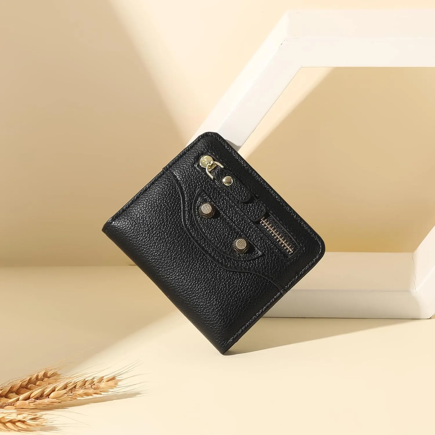 Small Womens Wallet Leather RFID Blocking Mini Compact Bifold Pocket Pocket Wallet Ladies Card Holder with Zipper Coin Pocket