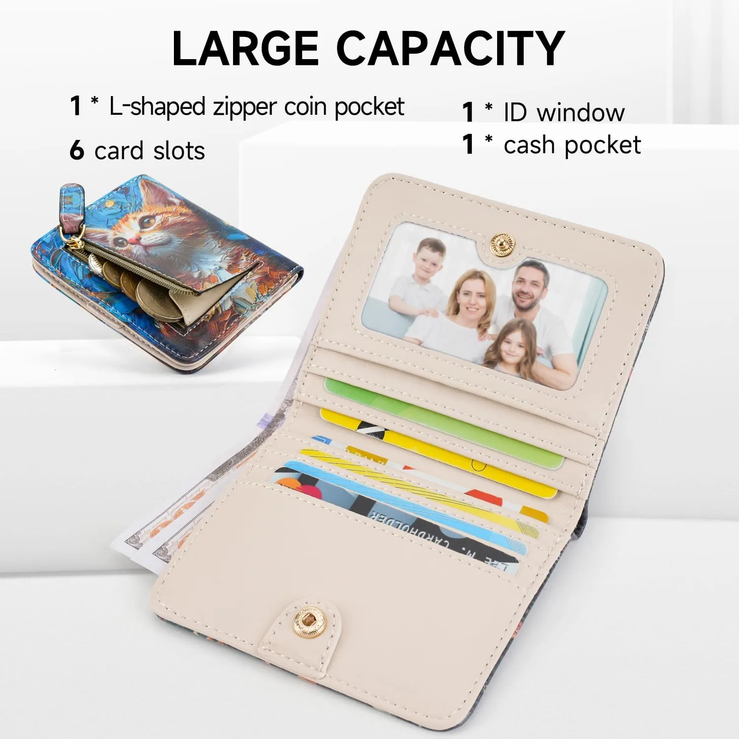 Small Womens Wallet Mini Compact Bifold Pocket Wallet Ladies RFID Blocking Slim Wallet for Women with ID Window