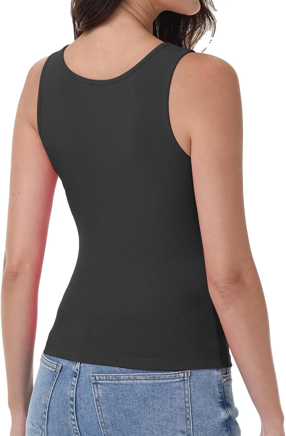 SMENG Womens Square Neck Tank Top Women Ribbed Slimt Fit Sleeveless Casual Summer Shirts