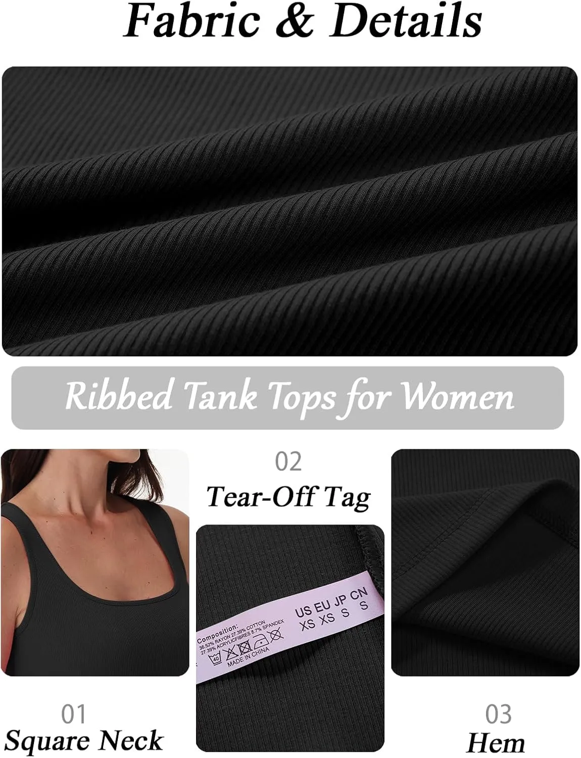 SMENG Womens Square Neck Tank Top Women Ribbed Slimt Fit Sleeveless Casual Summer Shirts