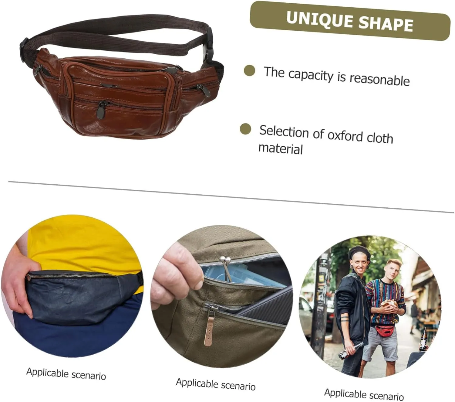 SOIMISS Men's Purse Leather Waist Bag Zipper Adjustable Belt Compact Coin Purse for Sports Travel Hiking