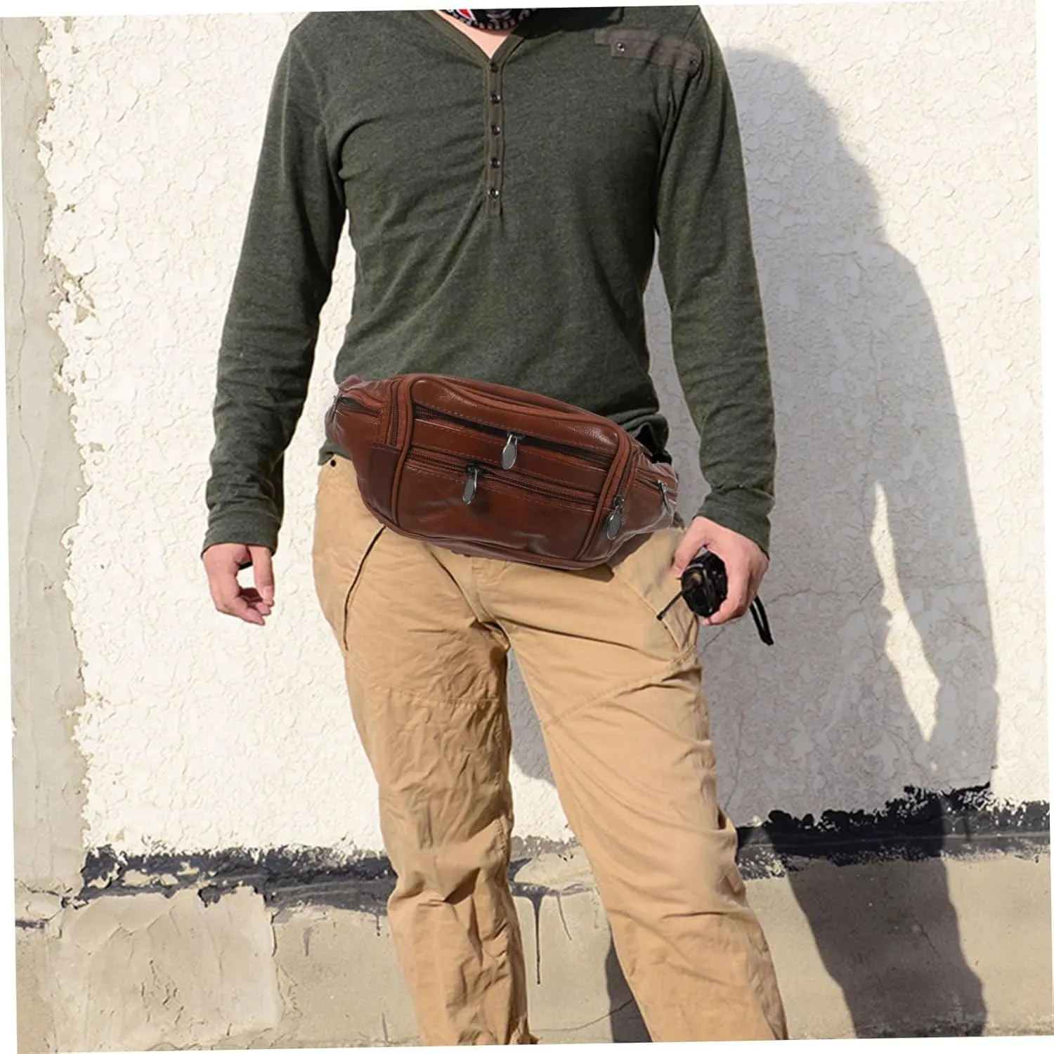 SOIMISS Men's Purse Leather Waist Bag Zipper Adjustable Belt Compact Coin Purse for Sports Travel Hiking