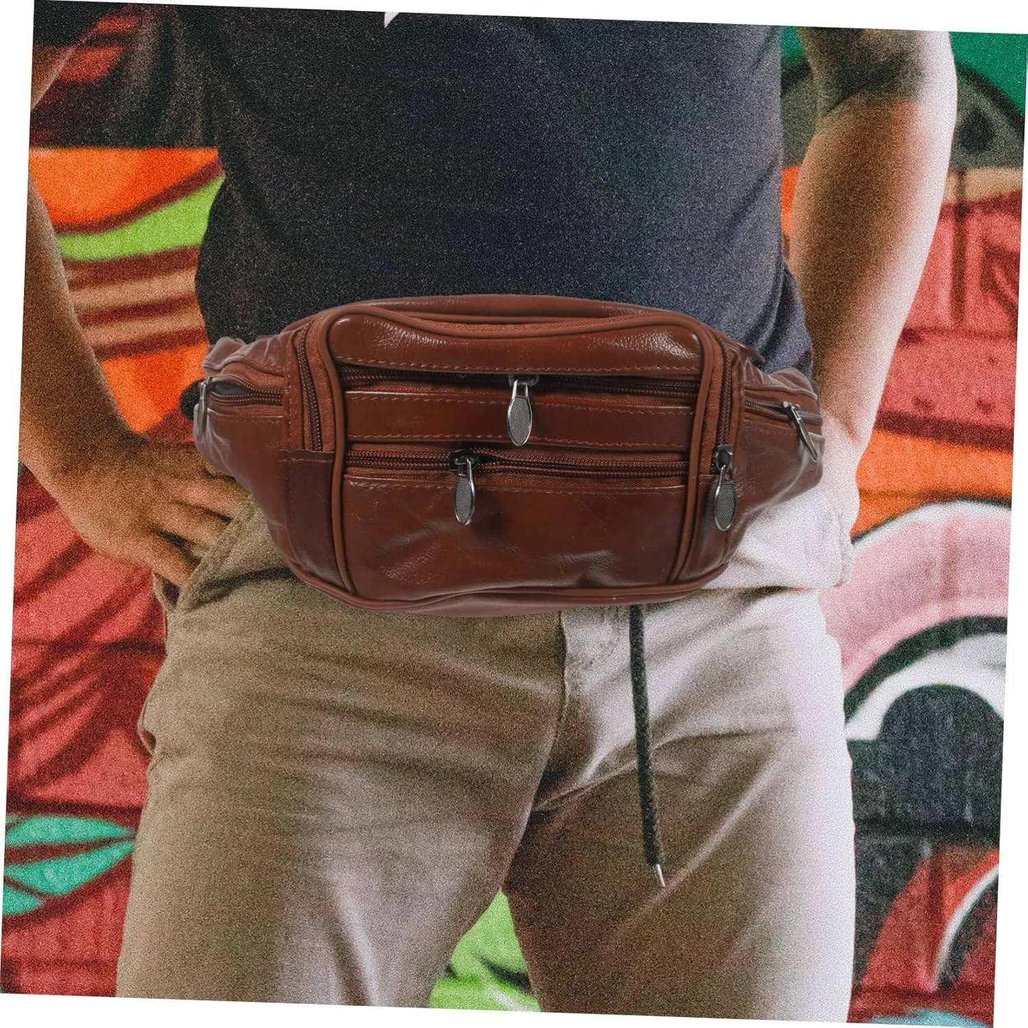 SOIMISS Men's Purse Leather Waist Bag Zipper Adjustable Belt Compact Coin Purse for Sports Travel Hiking