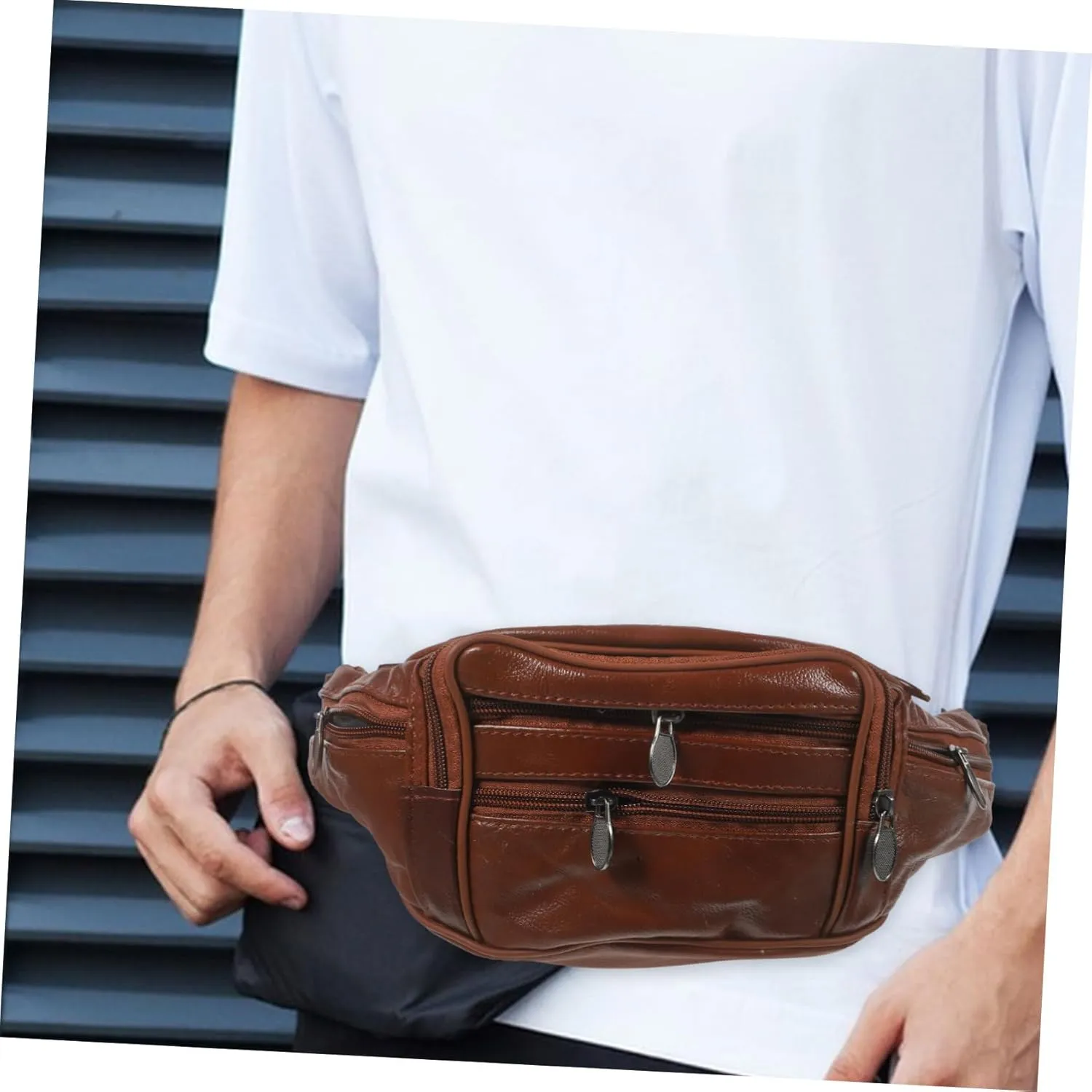 SOIMISS Men's Purse Leather Waist Bag Zipper Adjustable Belt Compact Coin Purse for Sports Travel Hiking
