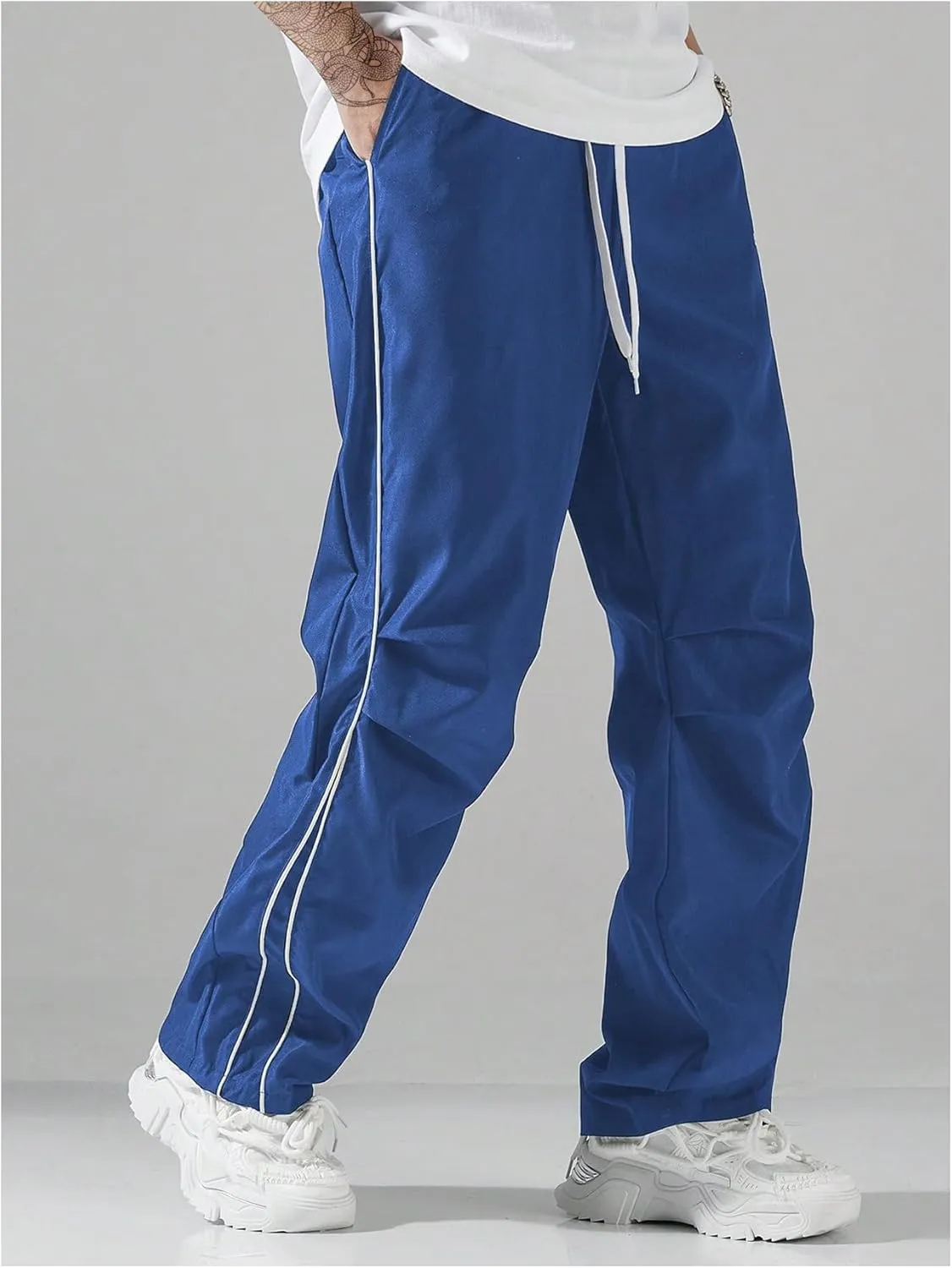 SOLY HUX Men's Parachute Pants Y2k Baggy Sweatpants Wide Leg Drawstring Waist Casual Pants Streetwear