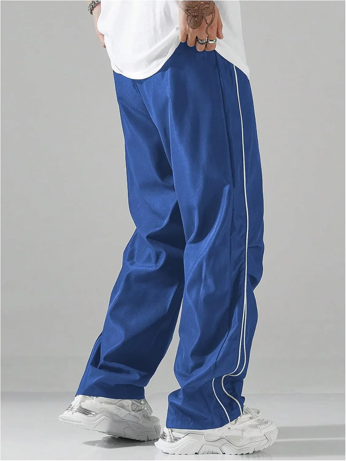 SOLY HUX Men's Parachute Pants Y2k Baggy Sweatpants Wide Leg Drawstring Waist Casual Pants Streetwear