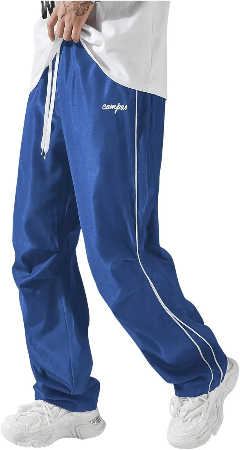 SOLY HUX Men's Parachute Pants Y2k Baggy Sweatpants Wide Leg Drawstring Waist Casual Pants Streetwear