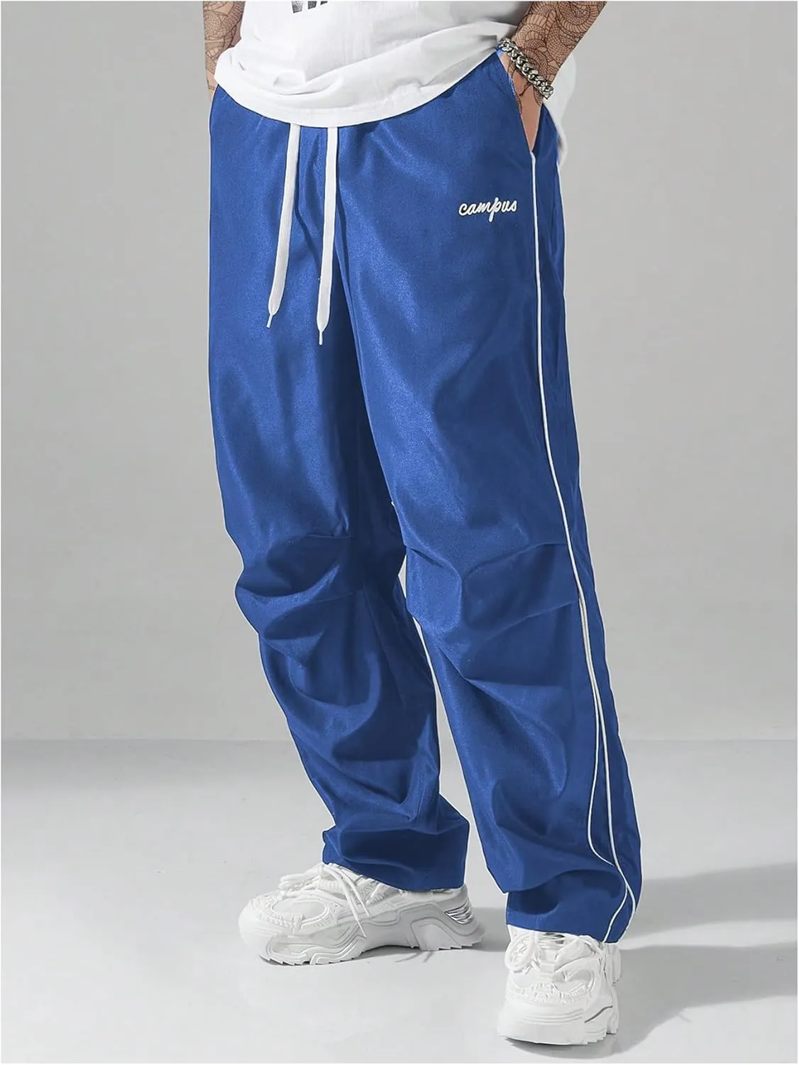 SOLY HUX Men's Parachute Pants Y2k Baggy Sweatpants Wide Leg Drawstring Waist Casual Pants Streetwear