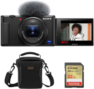 Sony ZV-1 Compact 4K HD Digital Camera, Black Bundle with Shoulder Bag, 32GB SD Card
