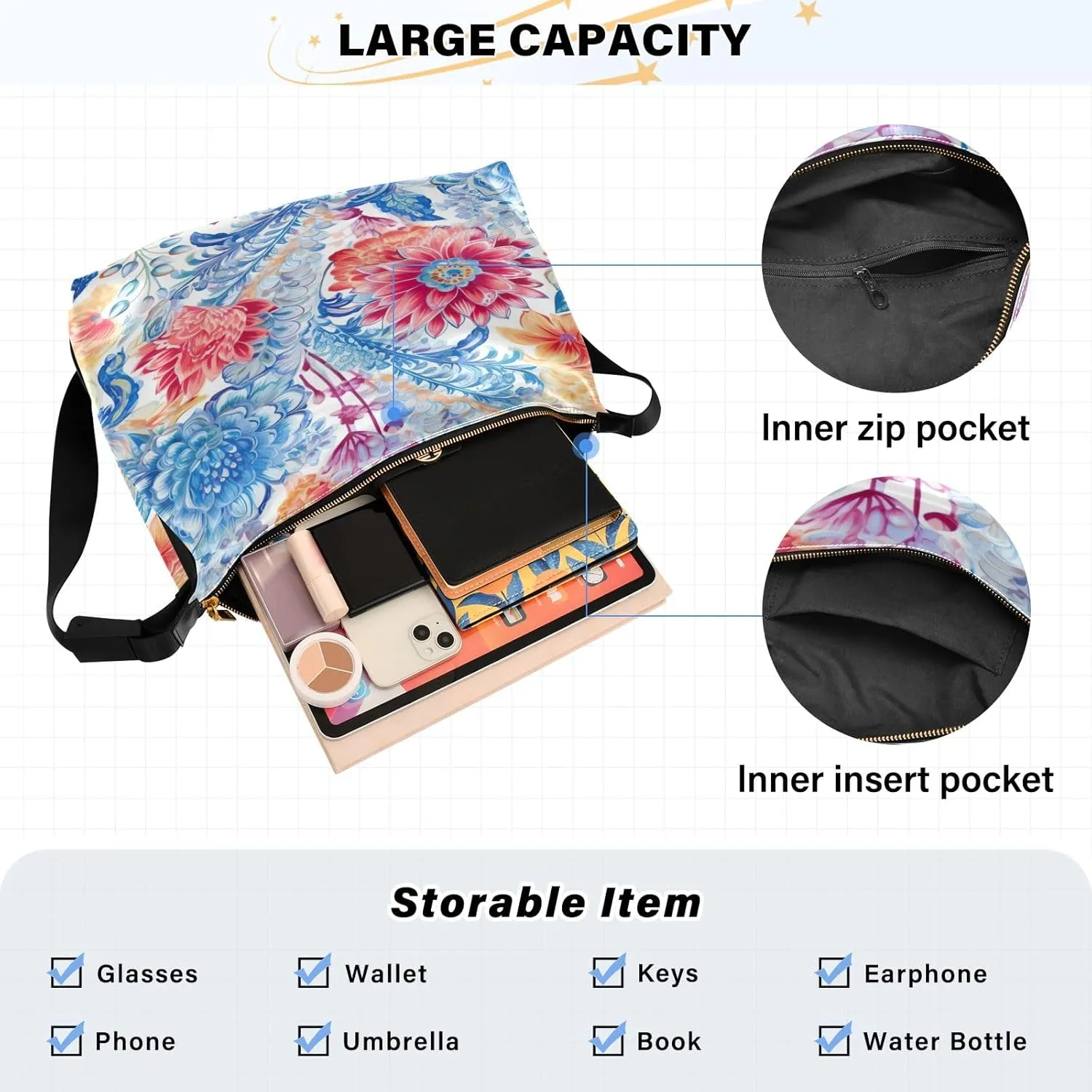 Spiral Galaxy in the Darkness Crossbody Large Leather Bag, Hobo Bag Crossbody, Large Hobo Handbags for Women