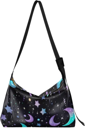 Stars and Moon Crossbody Bag for Women Men with Adjustable Strap PU Leather Shoulder Hobo Purse Bag 20853966