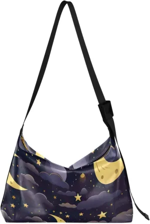 Stars and Moon Crossbody Bag for Women Men with Adjustable Strap PU Leather Shoulder Hobo Purse Bag 20853983